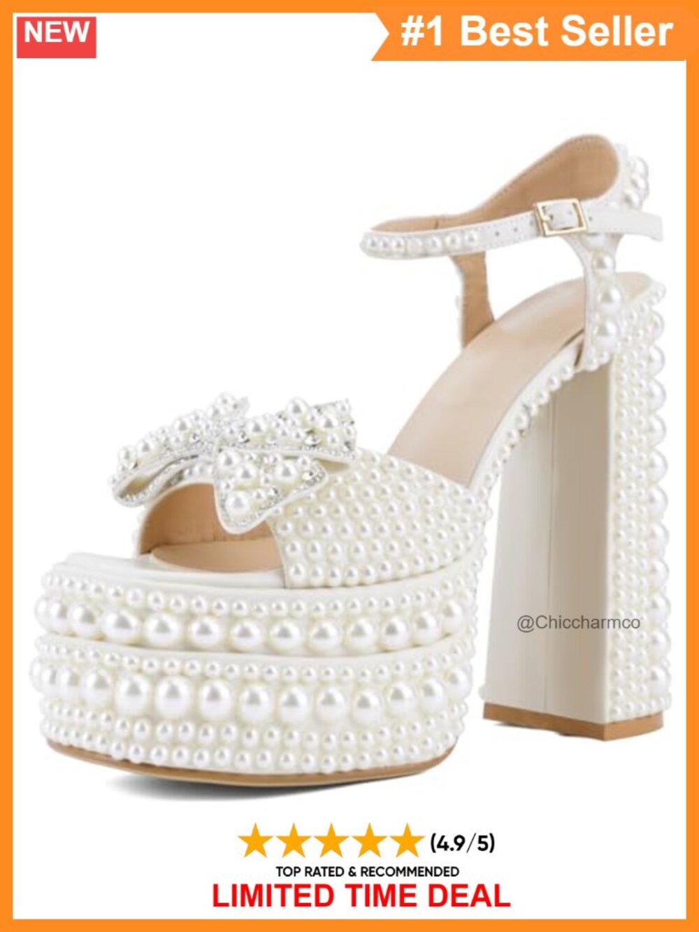 Pearl Platform Peep Toe Ankle Strap Chunky High Heels Sandals